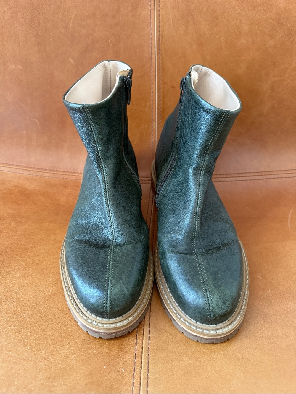 Rachel Comey army green Leather Zip Ankle Boots. Size 9